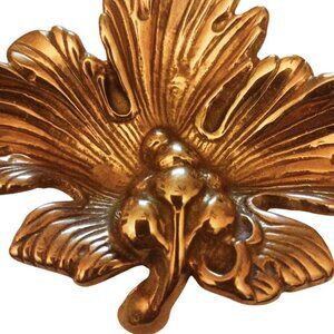 Vintage Solid Brass Carved Grape Leaf Trinket Dish